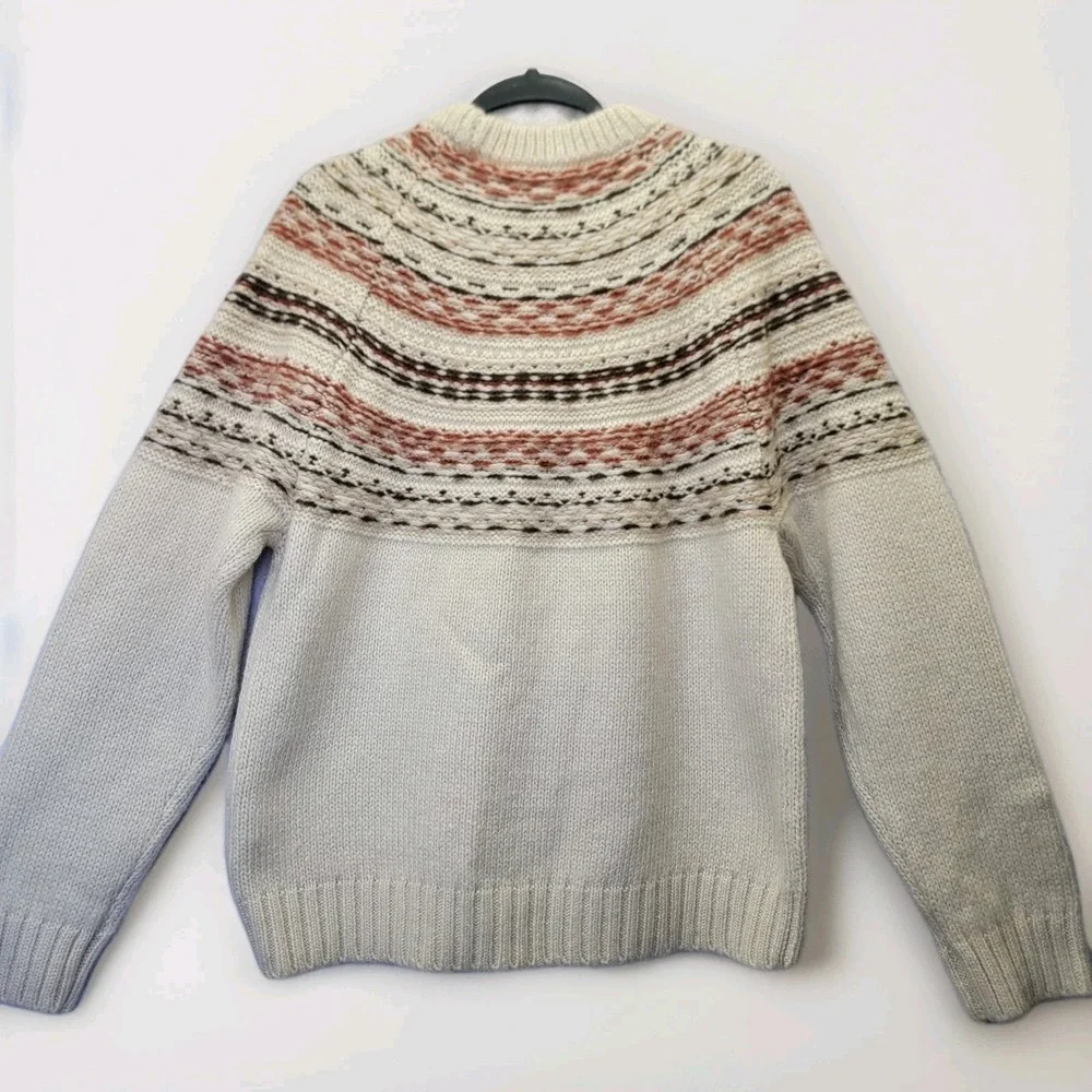 NEW Zara Fair Isle Nordic Knit Wool Blend Crewneck Sweater Pullover Med Unisex